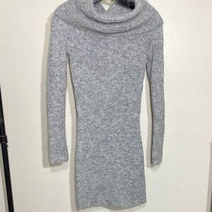 Elegant Gray Long Sleeve Sweater Dress
